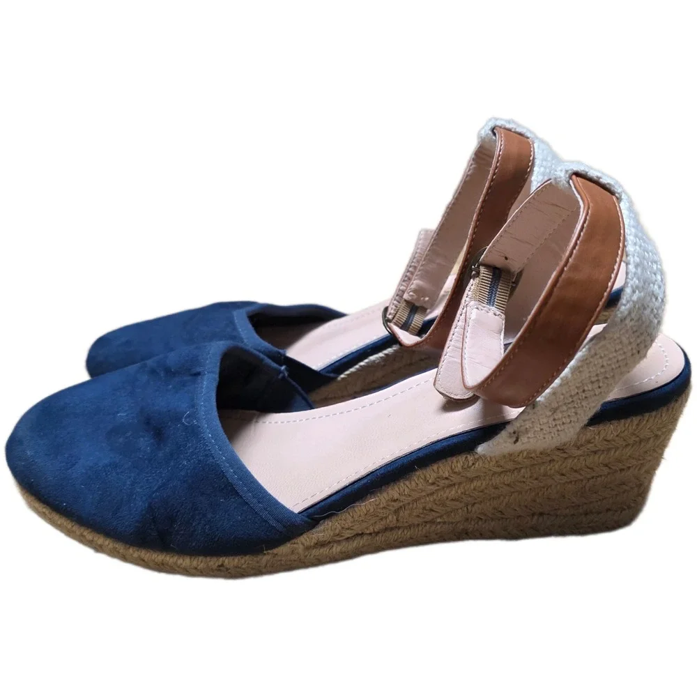 Dream Pairs Wedge Espadrille Sandals Women's Size 6 Navy Blue Ankle Strap‎